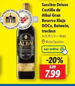Lidl Sansibar Deluxe Castillo de Albai Gran Reserva Rioja DOCa, Rotwein, trocken Angebot