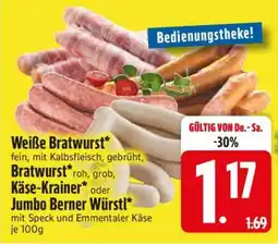 Edeka Weiße Bratwurst, Bratwurst, Käse-Krainer oder Jumbo Berner Würstl Angebot