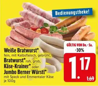 Edeka Weiße Bratwurst, Bratwurst, Käse-Krainer oder Jumbo Berner Würstl Angebot