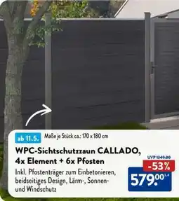 Aldi Nord WPC-Sichtschutzzaun CALLADO, 4x Element + 6x Pfosten Angebot