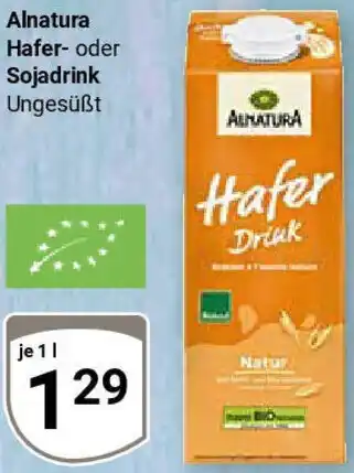 Globus Alnatura Hafer- oder Sojadrink Angebot