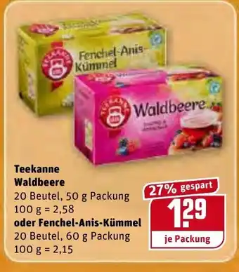 REWE Teekanne Waldbeere oder Fenchel-Anis-Kümmel 100g Angebot