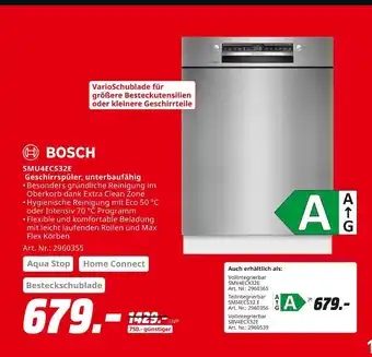 MediaMarkt Bosch smu4ecs32e geschirrspüler, unterbaufähig Angebot