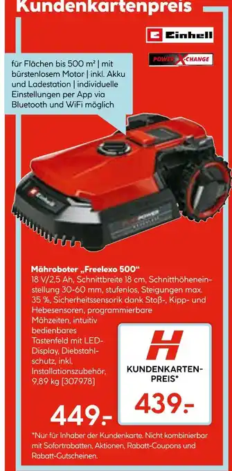 Hellweg Einhell mähroboter „freelexo 500“ Angebot