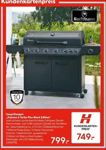 Hellweg Rothmann gasgrillwagen „vulcano 6 turbo plus black edition“ Angebot