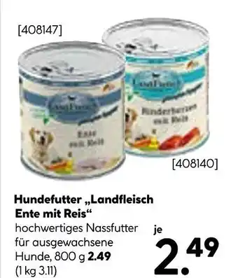 Hellweg Hundefutter landfleisch ente mit reis Angebot