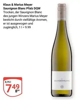 Globus Klaus & marius meyer sauvignon blanc pfalz dqw Angebot