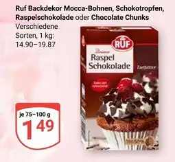 Globus Ruf backdekor mocca-bohnen, schokotropfen, raspelschokolade oder chocolate chunks Angebot