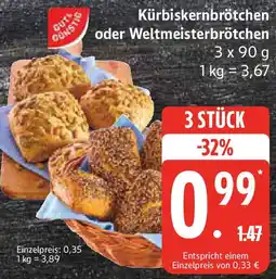 Edeka Gut & Günstig Kürbiskernbrötchen oder Weltmeisterbrötchen Angebot