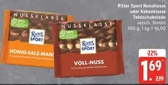 Edeka Ritter Sport Nussklasse oder Kakaoklasse Tafelschokolade Angebot