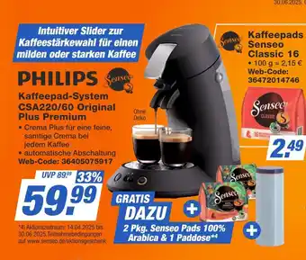 Expert Philips kaffeepad-system csa220/60 original plus premium Angebot
