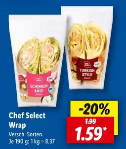 Lidl Chef select schinken käse wrap oder turkish style wrap Angebot