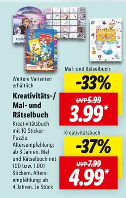 Lidl Kreativitäts-/ mal- und rätselbuch Angebot