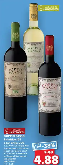 Kaufland DOPPIO PASSO Primitivo IGT oder Grillo DOC Angebot