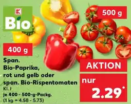 Kaufland Span. Bio-Paprika, rot und gelb oder span. Bio-Rispentomaten Angebot