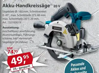 Sonderpreis Baumarkt GERMANIA Akku-Handkreissäge 20 v Angebot