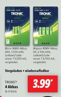 Lidl TRONIC 4 Akkus Angebot