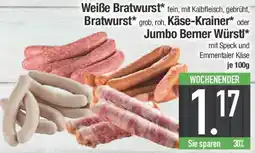 E-Center Weiße Bratwurst, Bratwurst, Käse-Krainer oder Jumbo Berner Würstl Angebot