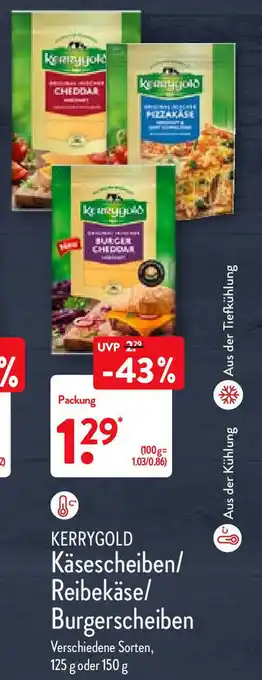 Aldi Nord Kerrygold Kässcheiben/Reibekäse/Burgerscheiben 125g oder 150 g Angebot