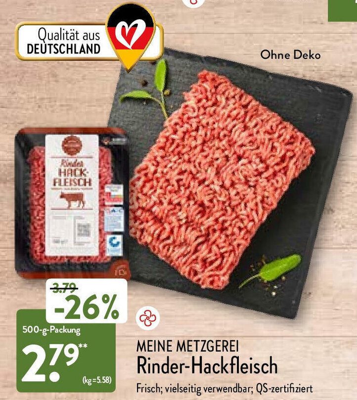 Meine Metzgerei Rinder-Hackfleisch 500-g-Packung Angebot bei Aldi Nord