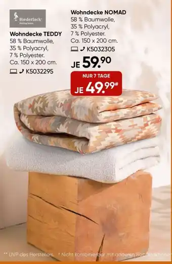 Galeria Biederlack Wohndecke TEDDY/ Wohndecke NOMAD Angebot