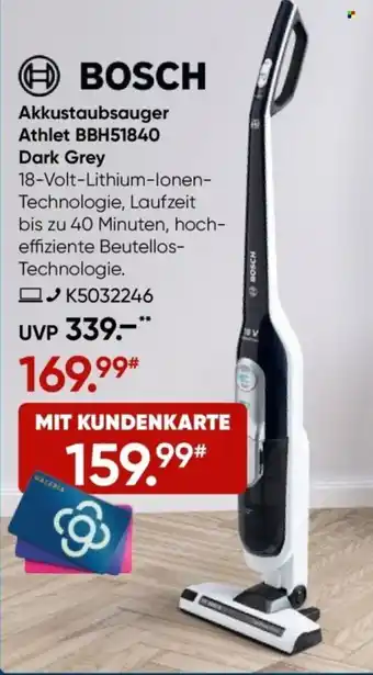 Galeria BOSCH Akkustaubsauger Athlet BBH51840 Dark Grey Angebot
