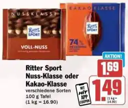 Hit Ritter Sport Nuss-Klasse oder Kakao-Klasse Angebot
