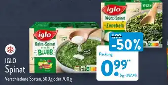 Aldi Nord Iglo Spinat 500g oder 700g Packung Angebot