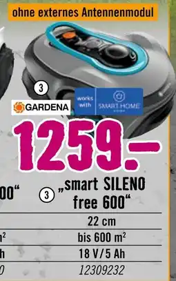 Hornbach Gardena kabellose mähroboter ''smart sileno free 600'' Angebot