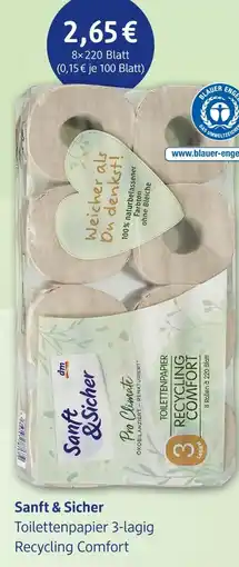 dm drogerie Sanft & sicher toilettenpapier 3-lagig recycling comfort Angebot