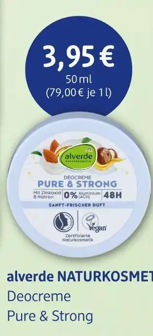 dm drogerie Alverde naturkosmetik deocreme pure & strong Angebot