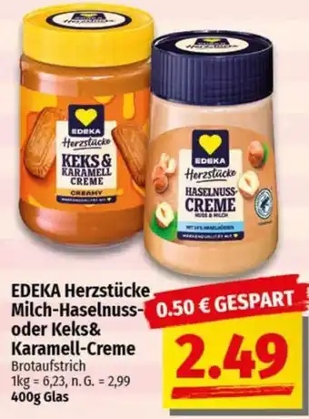 nah & gut EDEKA Herzstücke Milch-Haselnuss oder Keks& Karamell-Creme Angebot