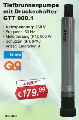 Stabilo Fachmarkt Güde Tiefbrunnenpumpe mit Druckschalter GTT 900.1 Angebot