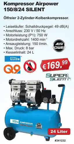 Stabilo Fachmarkt Güde Kompressor Airpower 150/8/24 SILENT Angebot