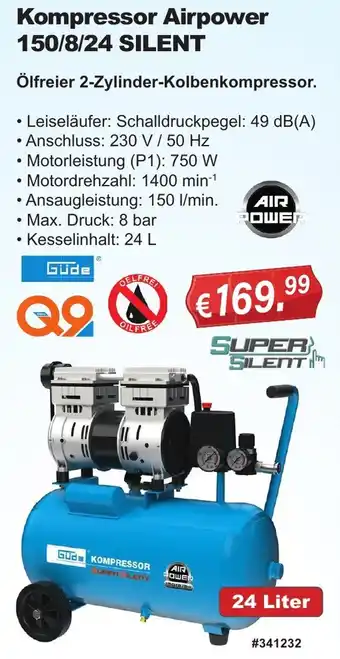 Stabilo Fachmarkt Güde Kompressor Airpower 150/8/24 SILENT Angebot