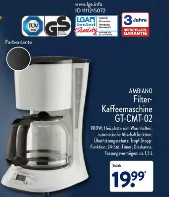 Aldi Nord Ambiano Filter-Kaffeemaschine GT-CMT-02 Angebot