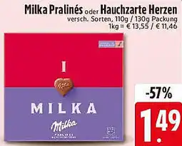 Edeka Milka Pralinés oder Hauchzarte Herzen Angebot