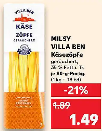 Kaufland MILSY VILLA BEN Käsezöpfe Angebot