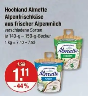 V Markt Hochland almette kräuter oder almette natur Angebot