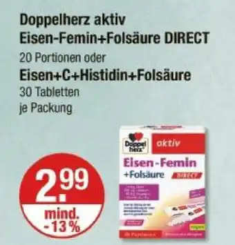 V Markt Doppelherz eisen-femin+folsäure direct oder eisen+c+histidin+folsäure Angebot