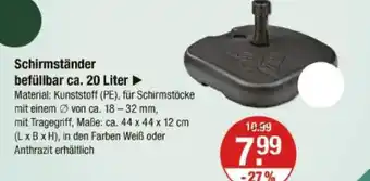 V Markt Schirmständer befüllbar ca. 20 liter Angebot