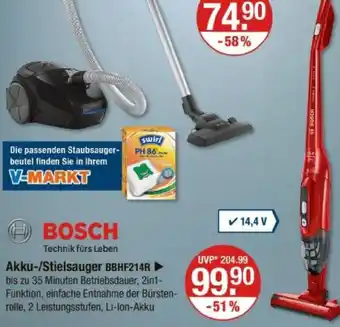V Markt Bosch akku-/stielsauger bbhf214r Angebot