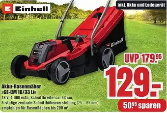 B1 Discount Baumarkt Einhell Akku-Rasenmäher GE-CM 18/33 Li Angebot