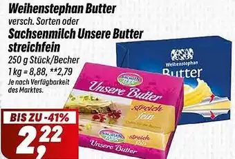 Simmel Weihenstephan Butter, Sachsenmilch Unsere Butter streichfein Angebot