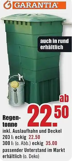 B1 Discount Baumarkt GARANTIA Regentonne Angebot