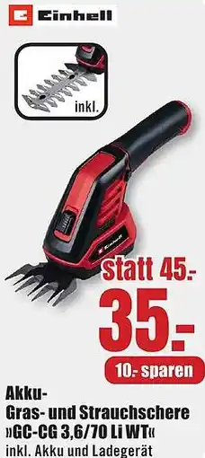 B1 Discount Baumarkt Einhell Akku Gras- und Strauchschere Angebot