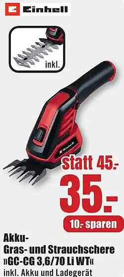 B1 Discount Baumarkt Einhell Akku Gras- und Strauchschere Angebot