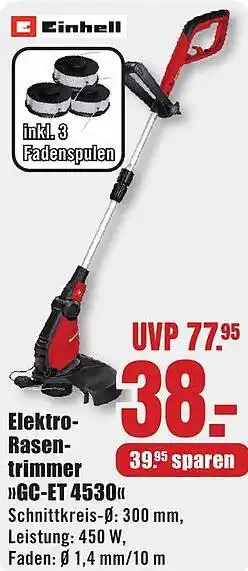 B1 Discount Baumarkt Einhell Elektro Rasentrimmer GC-ET 4530 Angebot