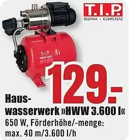 B1 Discount Baumarkt T.I.P Hauswasserwerk HWW 3.600 l Angebot