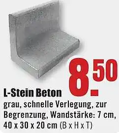 B1 Discount Baumarkt L-Stein Beton Angebot